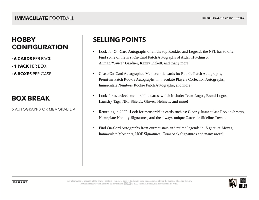 2022 Panini Immaculate Football Hobby Box