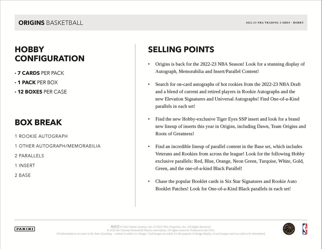 2022-23 Panini Origins Basketball Hobby Box