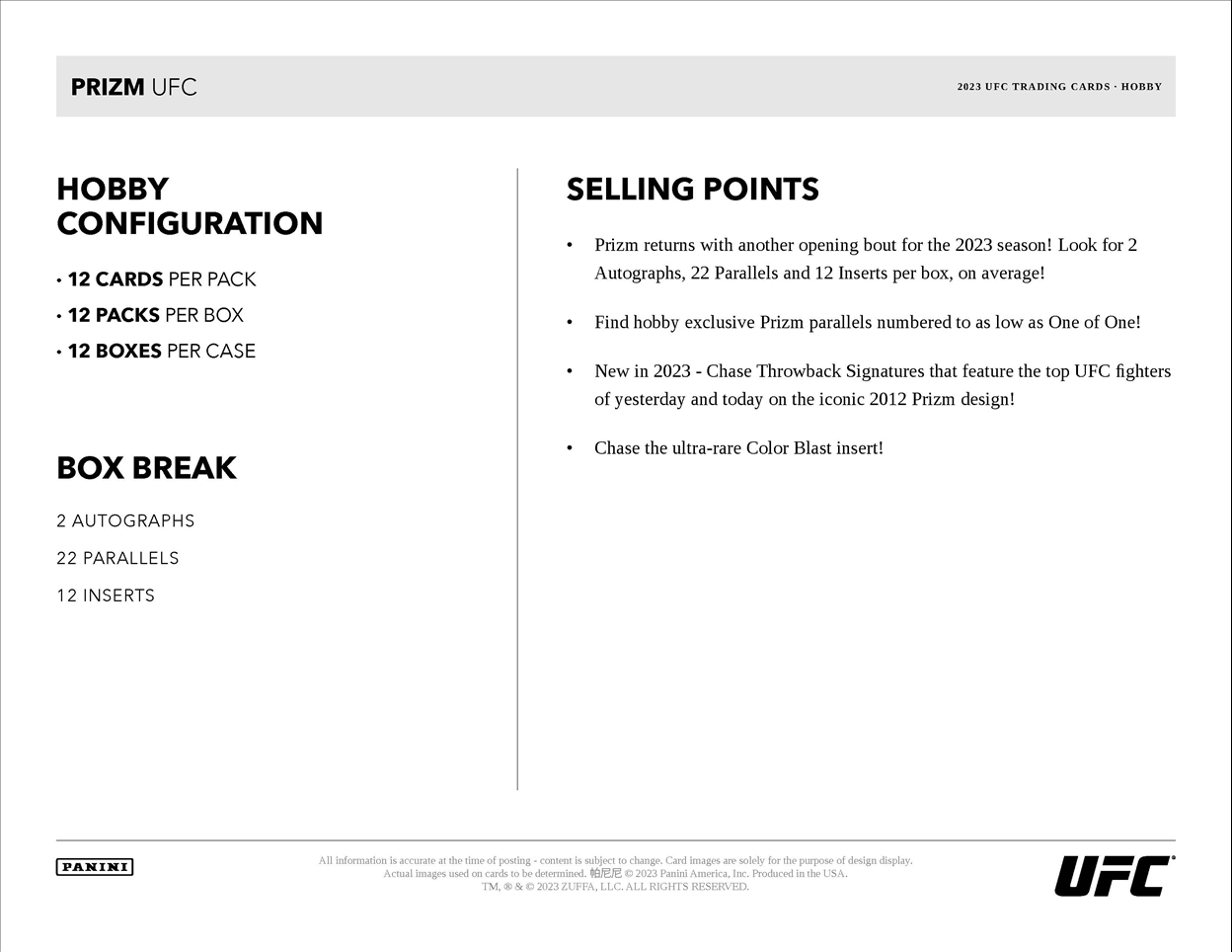 2023 Panini Prizm UFC Hobby Box