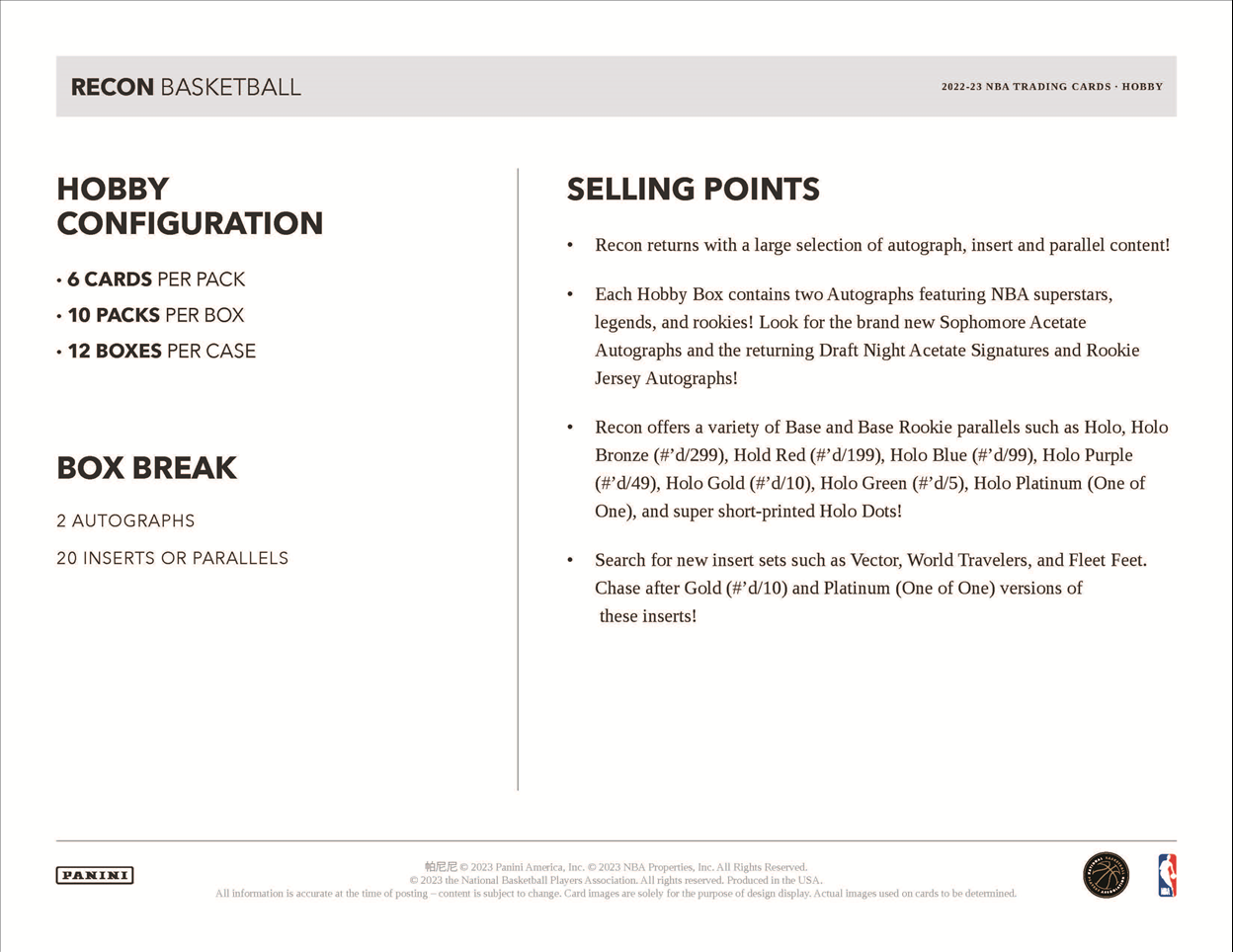 2022-23 Panini Recon Basketball Hobby Box