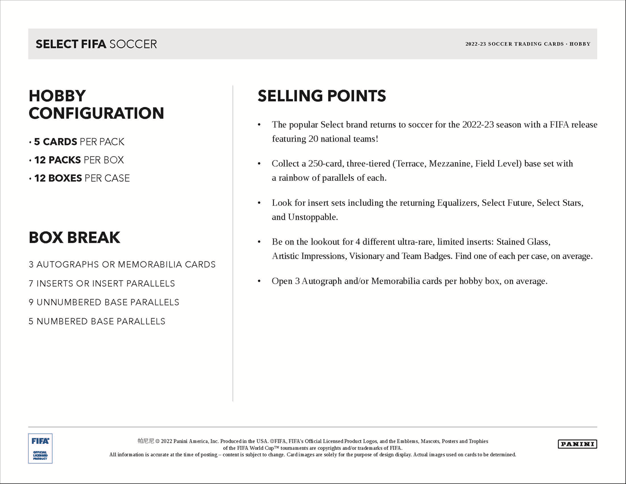 2022-23 Panini Select FIFA Soccer Hobby 12 Box Case