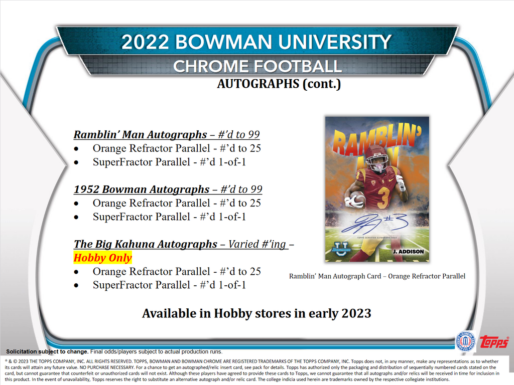 2022 Bowman Chrome University Football Hobby Box