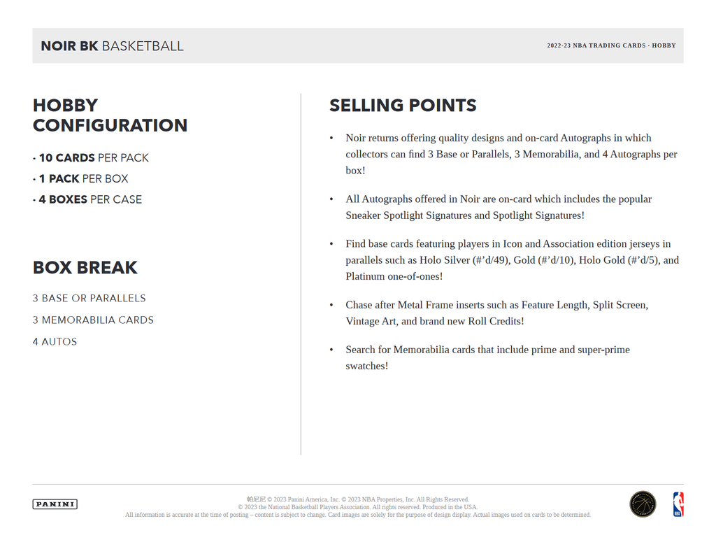 2022-23 Panini Noir Basketball Hobby Box