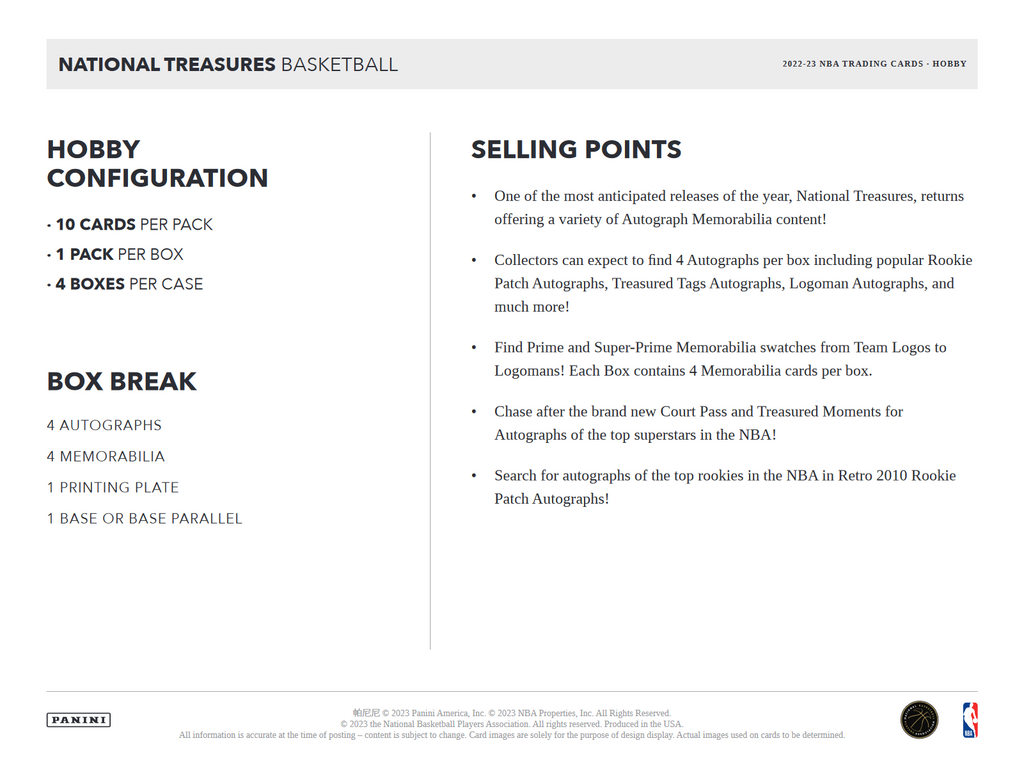 2022-23 Panini National Treasures Basketball Hobby Box