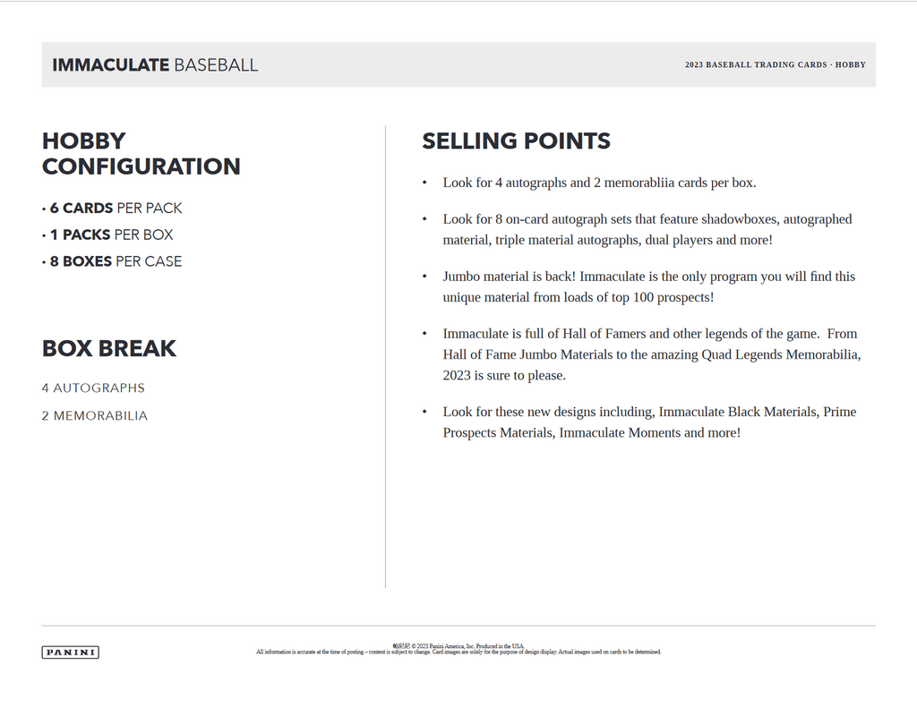 2023 Panini Immaculate Baseball Hobby 8 Box Case
