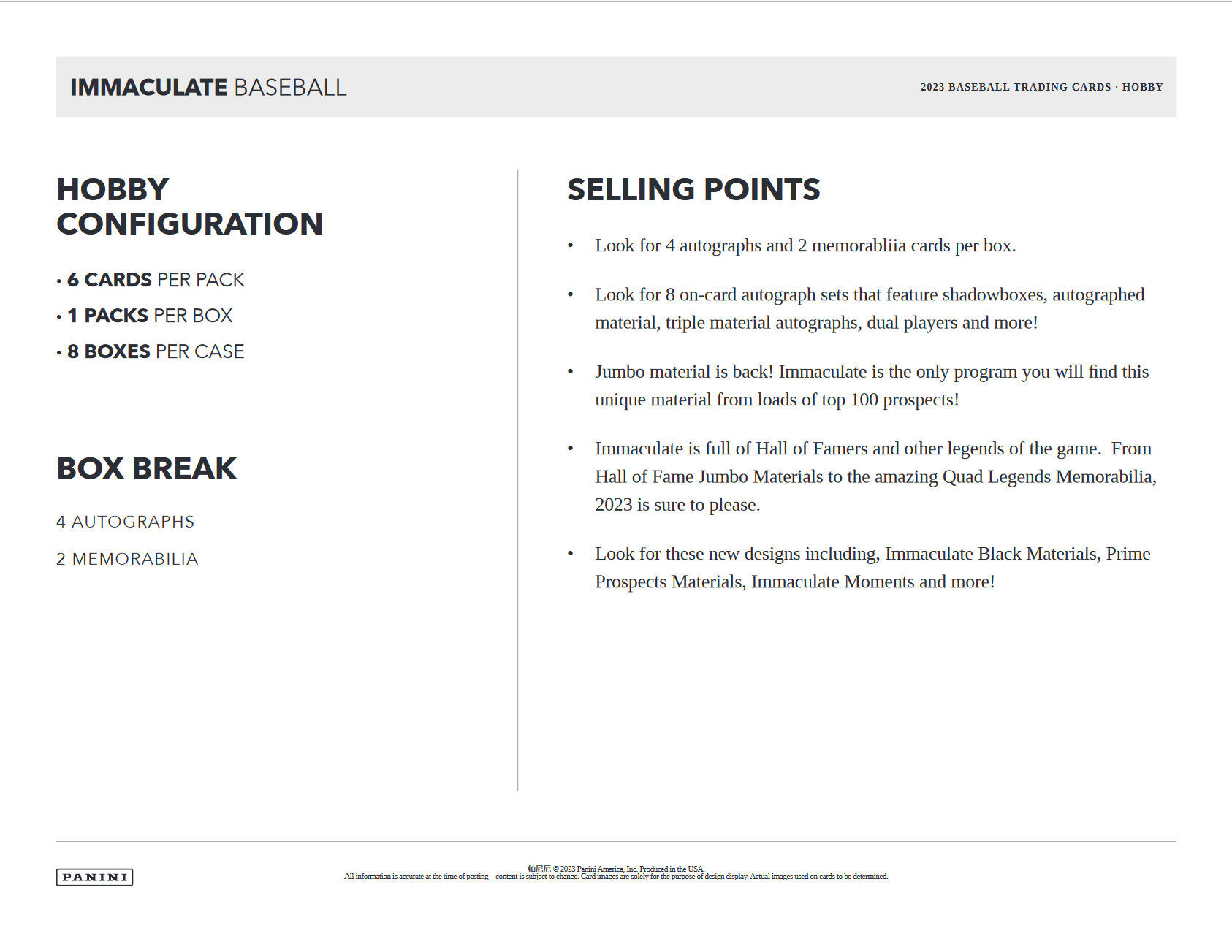 2023 Panini Immaculate Baseball Hobby 8 Box Case