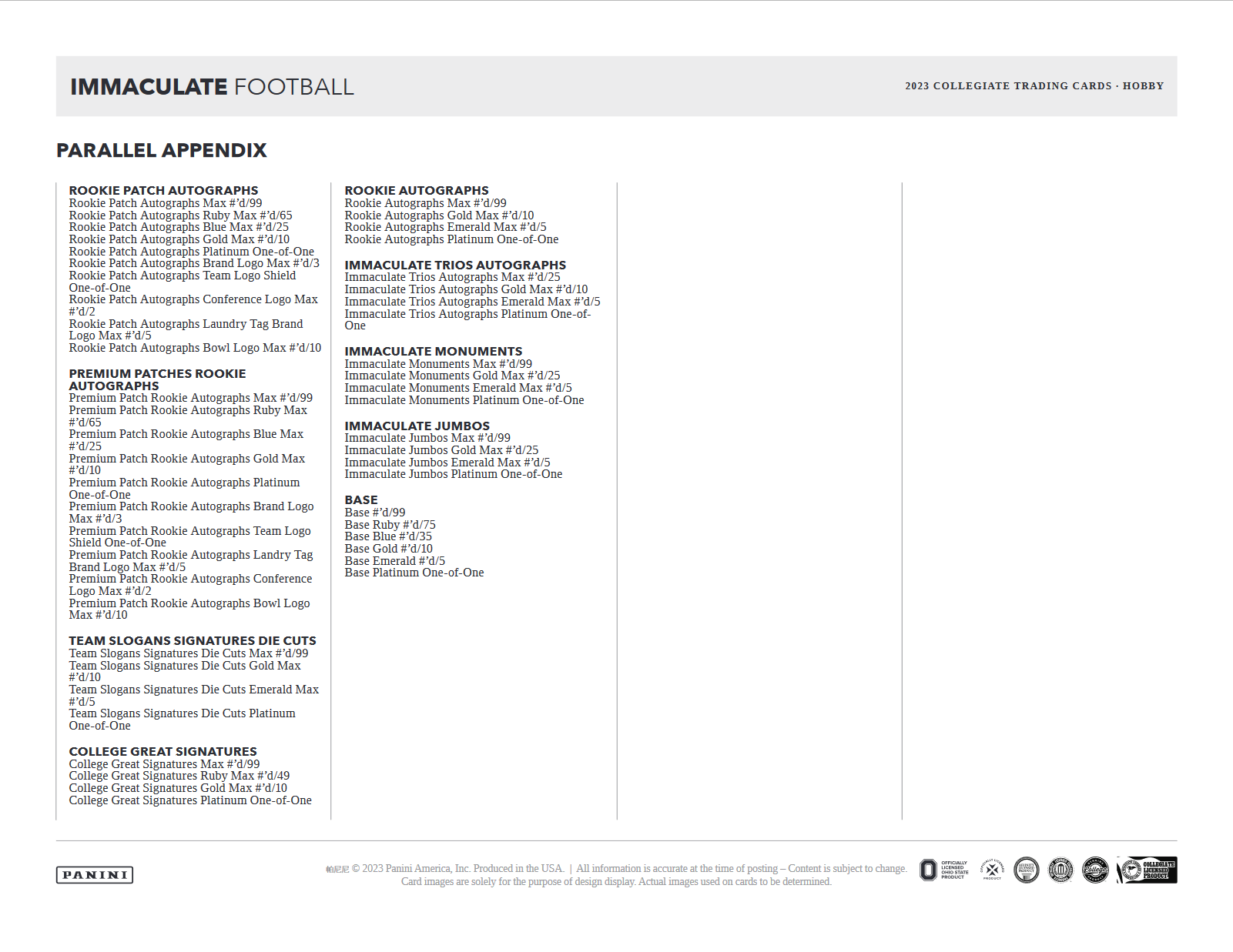 2023 Panini Immaculate Collegiate Football Hobby 5 Box Case