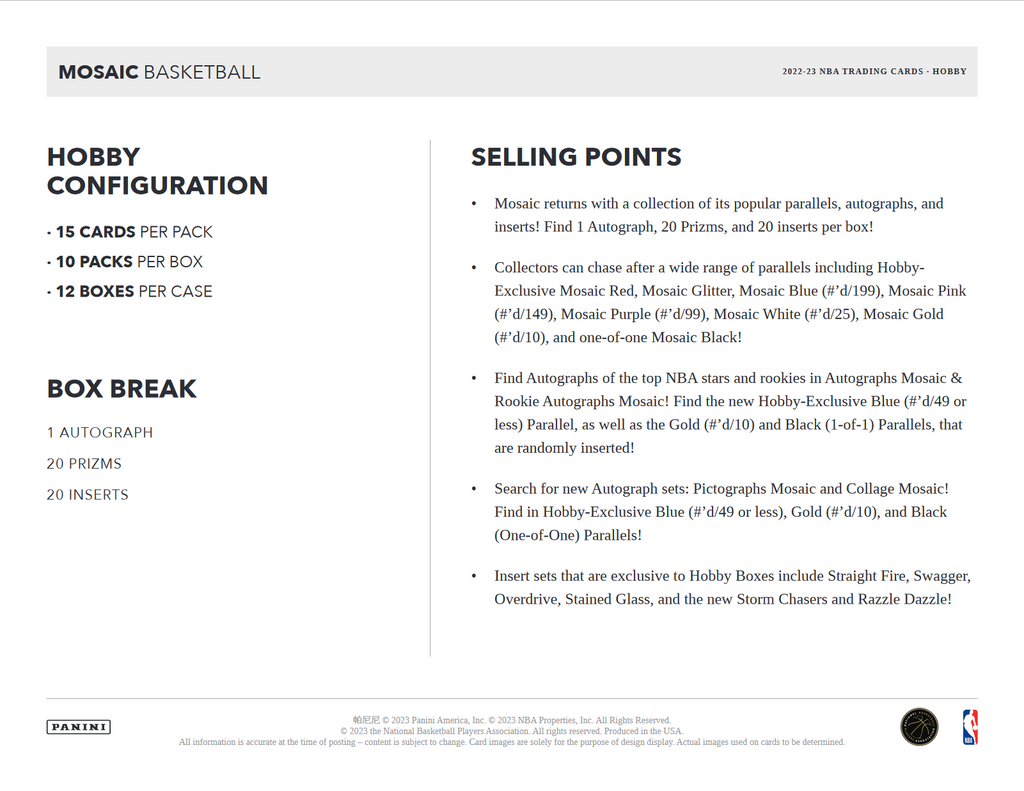 2022-23 Panini Mosaic Basketball Hobby Box