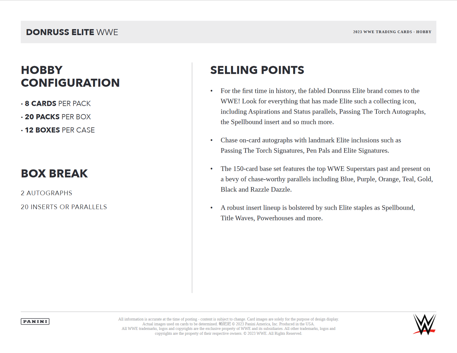 2023 Panini Donruss Elite WWE Hobby 12 Box Case