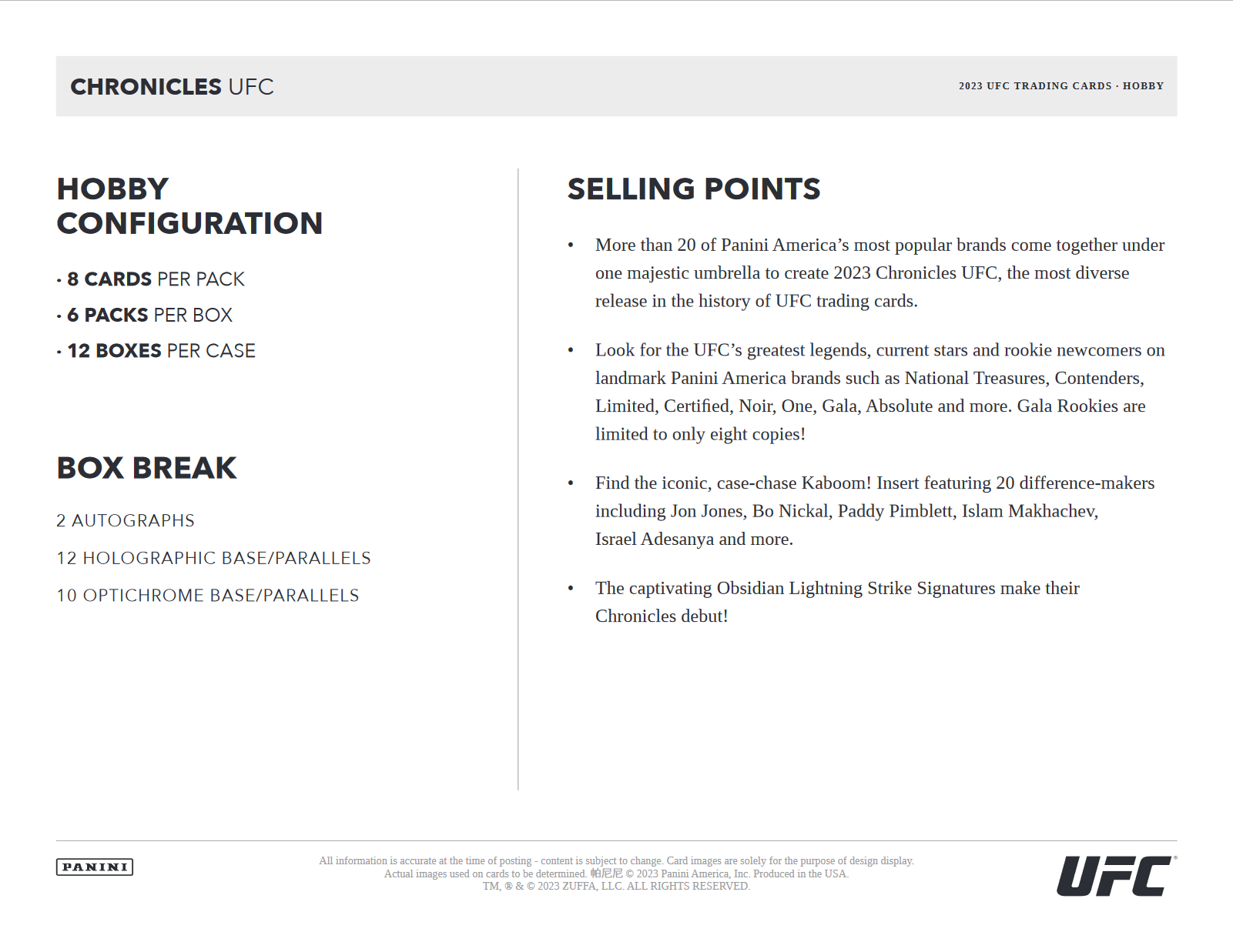 2023 Panini Chronicles UFC Hobby 12 Box Case