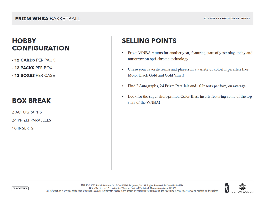 2023 Panini Prizm WNBA Basketball Hobby Box