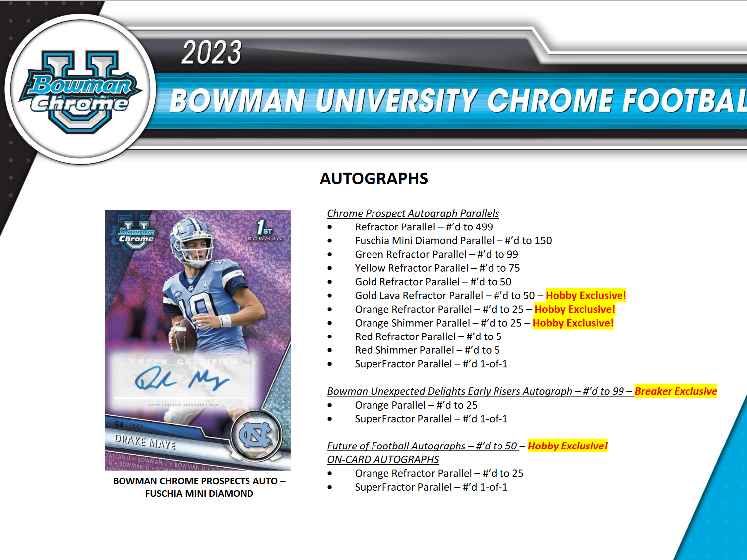 2023 Bowman Chrome University Football Hobby 12 Box Case