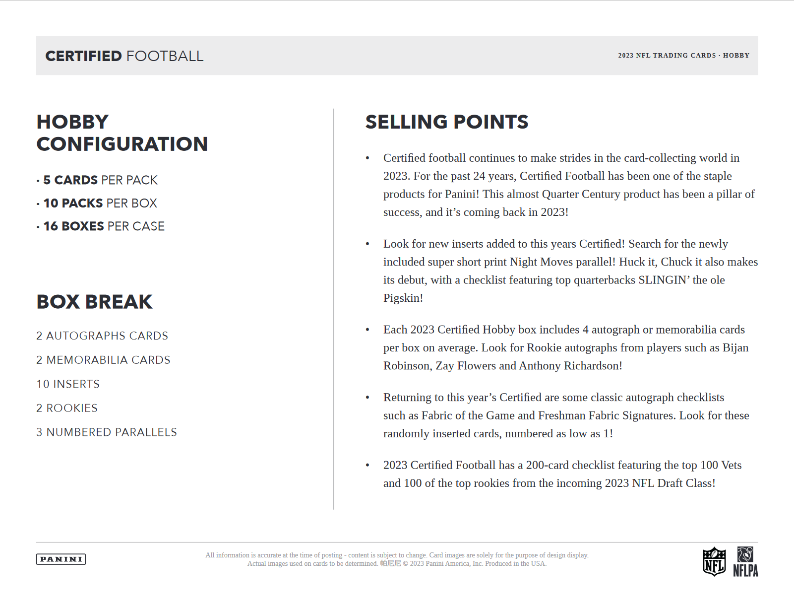 2023 Panini Certified Football Hobby 16 Box Case