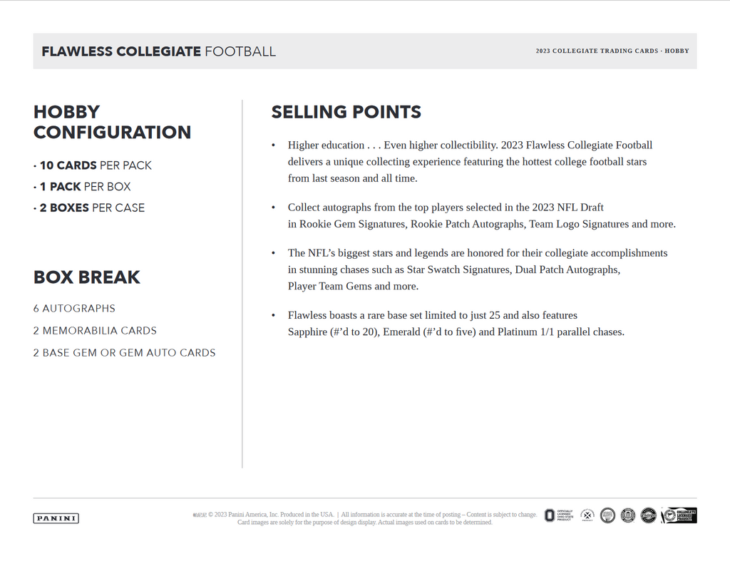 2023 Panini Flawless Collegiate Football Hobby Box