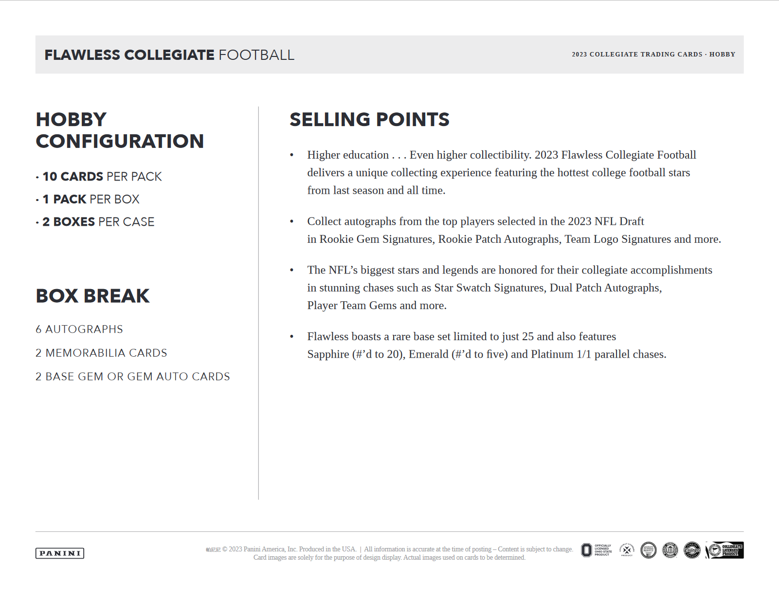 2023 Panini Flawless Collegiate Football Hobby Box