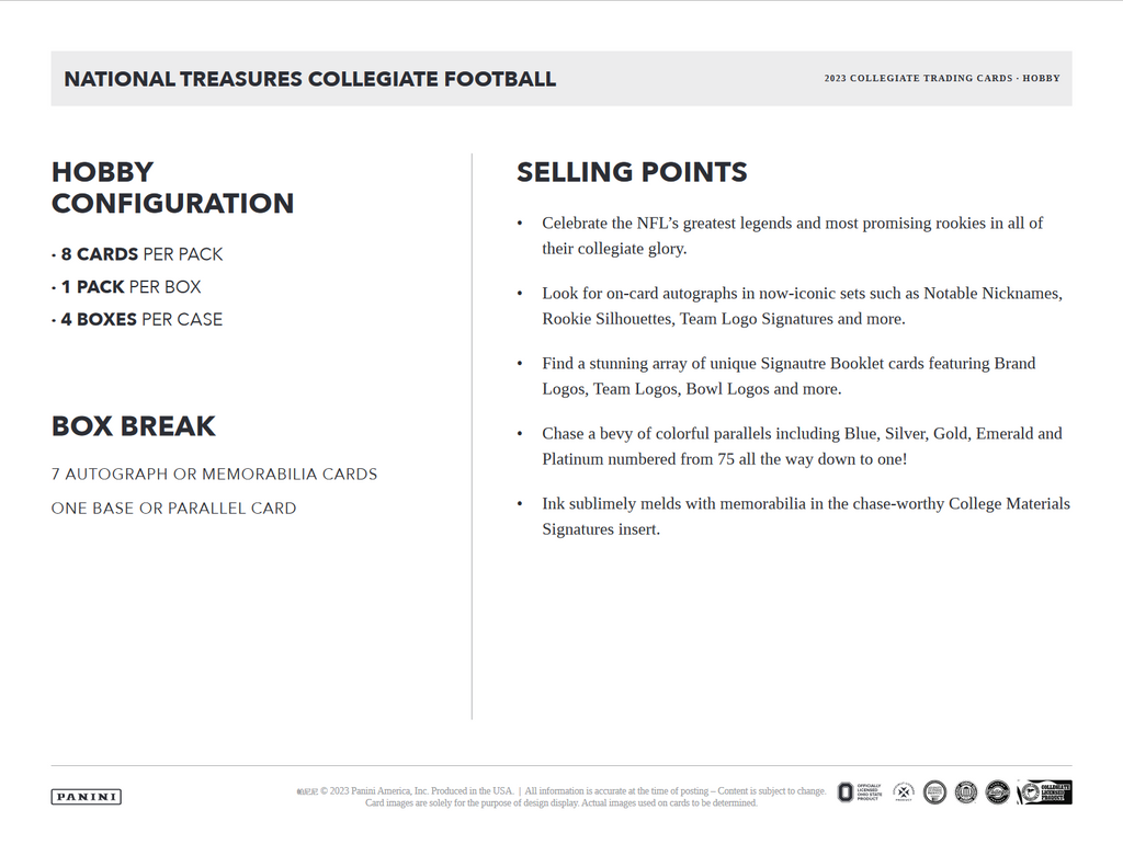 2023 Panini National Treasures Collegiate Football Hobby Box