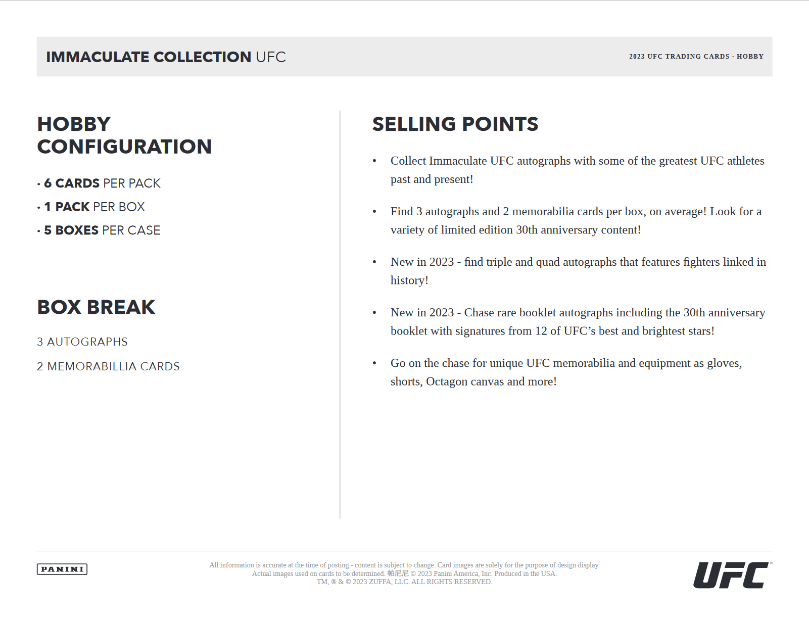 2023 Panini Immaculate UFC Hobby 5 Box Case