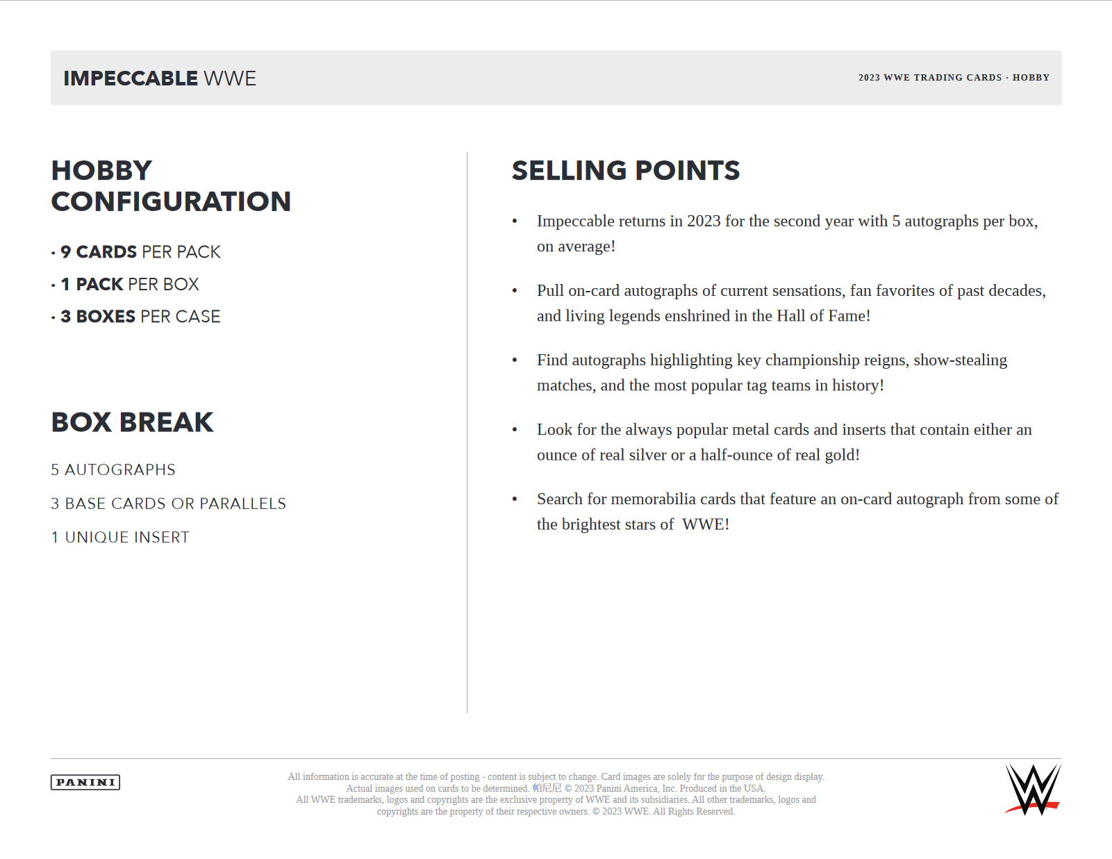 2023 Panini Impeccable WWE Hobby 3 Box Case