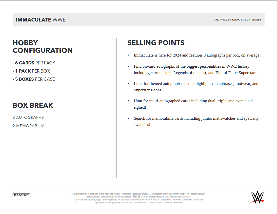 2023 Panini Immaculate WWE Hobby 5 Box Case